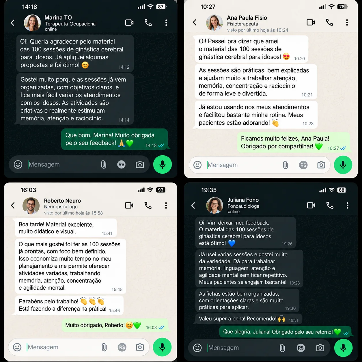 Depoimentos de profissionais sobre as 100 Sessões de Ginástica Cerebral